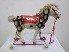 Jouet Ancien Cheval En Carton Bouillie À Roulettes