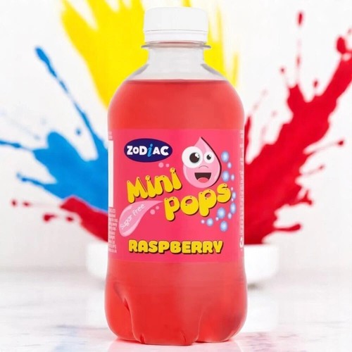 Zodiac Mini Pops Fizzy Raspberry Soda 330ml Sugar Free Pink Drink for Kids Parti - Picture 4 of 22