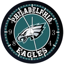 Philadelphia Eagles Wall Clock 12" Black Frame Glass Face Non-Ticking E437