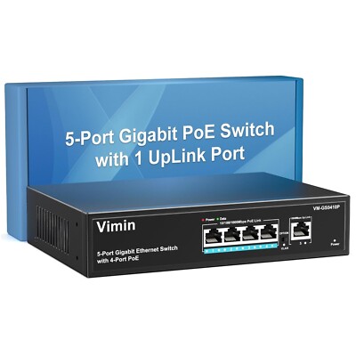 Gigabit PoE Switch, 5-Port Ethernet, Uplink, VLAN, unmanaged, 72W, desktop