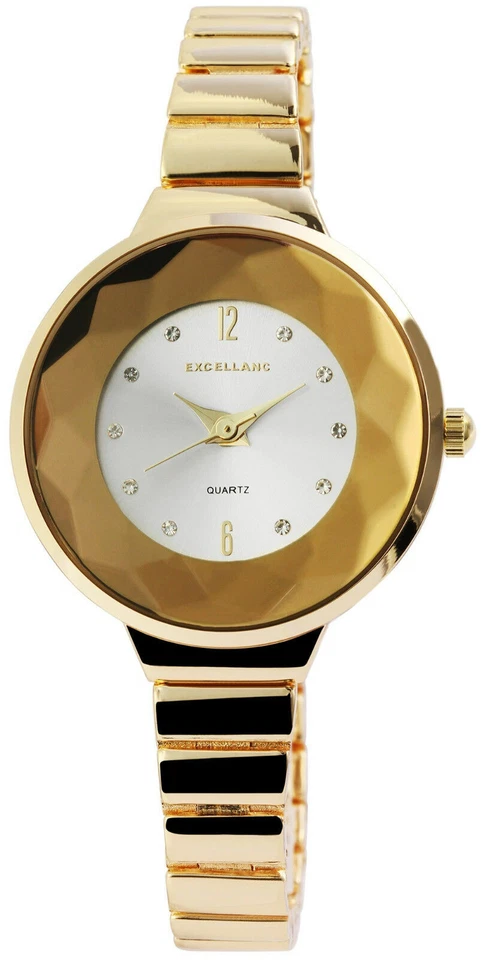 Excellanc Orologio da Donna Rosa Argento Oro 35mm Cristallo Pietre Da Bracciale - Immagine 3 di 4