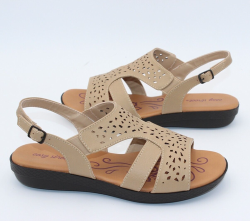 Easy Street Womens Bolt Faux Leather Buckle Sling Back Flat Sandals New - Picture 4 of 10