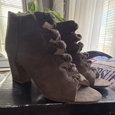 Attention Lena Womens Olive Leather Open Toe Ankle Bootie Zip 11 M 39993