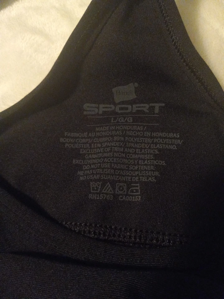 Hanes Sports Bra Womens Large Black Wireless Pullover Racerback - Image 4 of 4