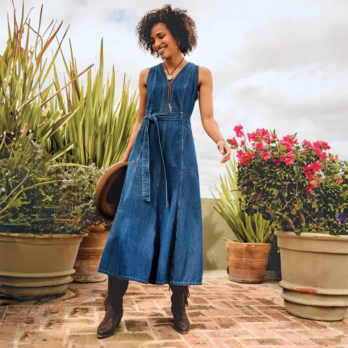 NEW! Sundance Catalog /Living Poppy Denim Dress Blue Wash Belted