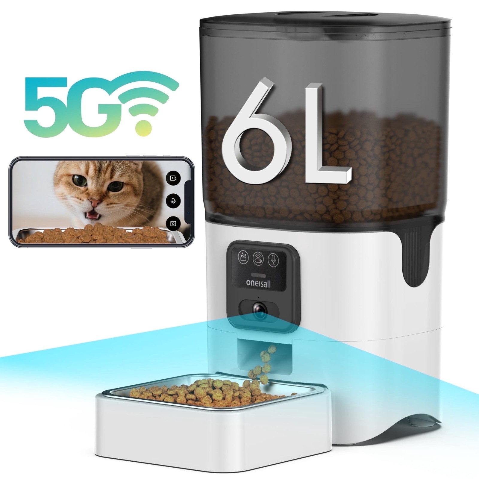 Oneisall WF-63 6L WiFi Cat Feeder with Camera FREESHIP
