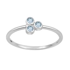 2MM Round Aquamarine 925 Sterling Silver Three Stone Women Bezel Set Ring