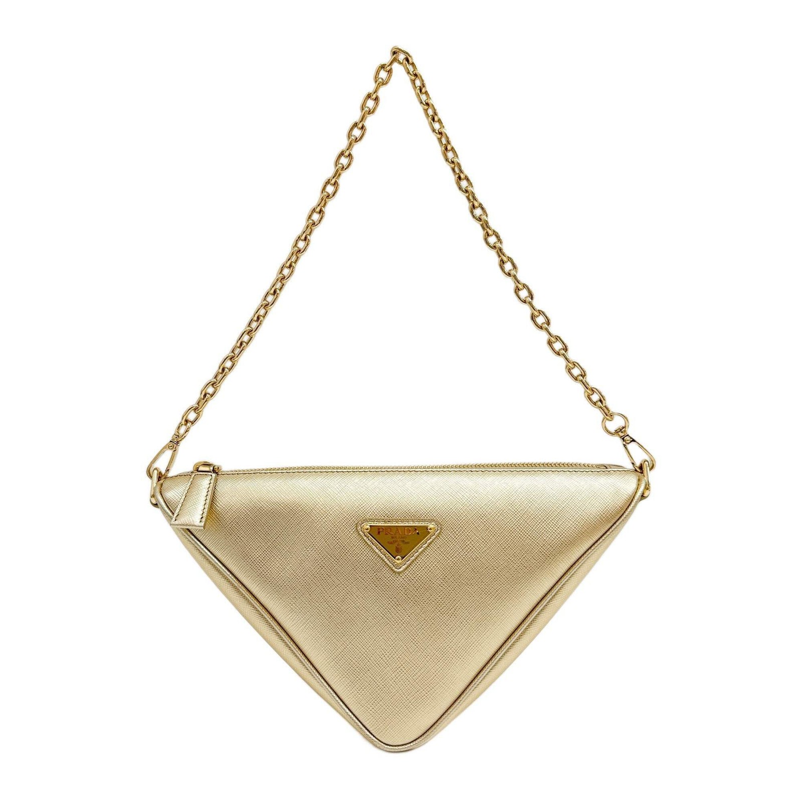 PRADA Triangle Gold Leather Two Way Bag