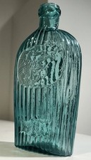 Pontil Flask Louisville Glass Works Eagle Deep Teal G11-36 Pristine Top Example