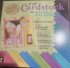 paper pizazz cardstock  8x8 BIRTHDAY 24 textured sheets 10 colors 