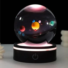 3D Solar System Model Crystal Ball with LED Light Display Base for Outer Space A