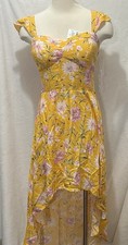 As U Wish Yellow Floral Hi-Low Sundress Sweetheart Smocked Ruffle Straps Size L