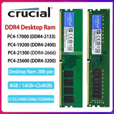 Crucial 8GB / 16GB DDR4 2133 2400 2666 3200 MHz DIMM 288-Pin Memory Desktop New