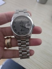 Rolex Day DATE 36 PLATINUM 1990 RHODIUM Plt. DIAL. £53k if you buy it new .