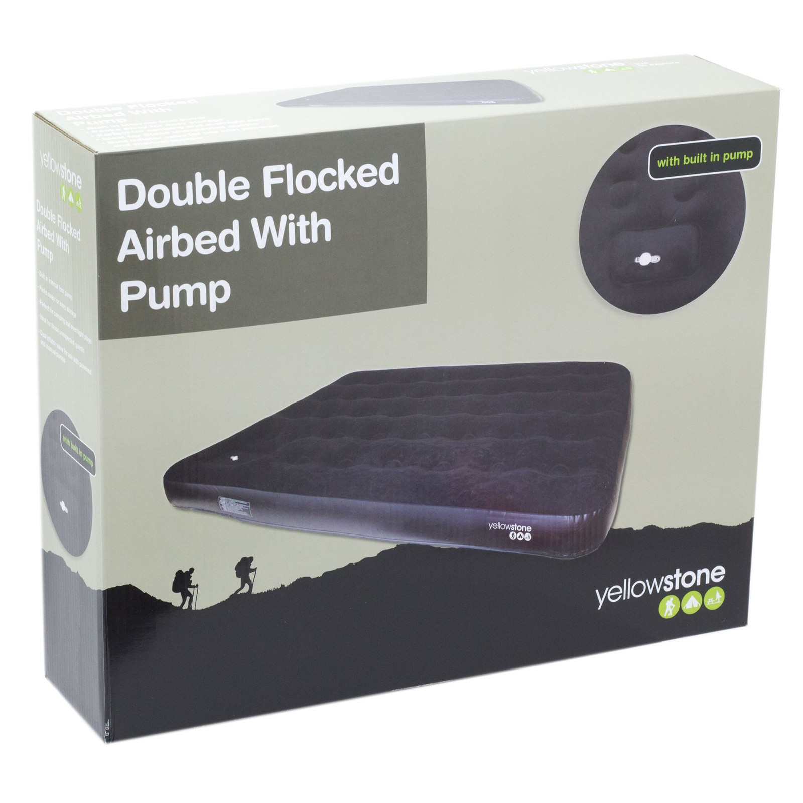 Double Airbed With Built In Foot Pump | Camping Flocked Inflatable Mattress