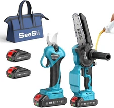 2-in-1 Cordless Gardening Tool Combo (Mini Chainsaw + Pruning Shears) 2×2.0Ah