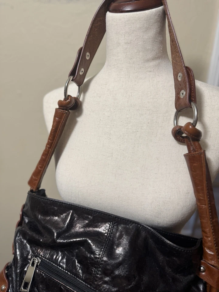 Tiffany & Fred Paris Hobo de cuero envejecido negro, bolso de hombro, cartera Foto 4 de 4