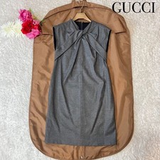 USED EXCELLENT CONDITION GUCCI DRESS, CASHMERE BLEND, RIBBON, CHARCOAL GRAY GO