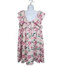 Arula Floral Babydoll Mini Dress Pink Green V-Neck Ruffle Size A 14/16