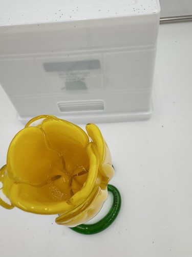 Art Glass Flower Taper Candle Holder Hand Blown Yellow Tulip 10 Inch Long Stem - Picture 4 of 8
