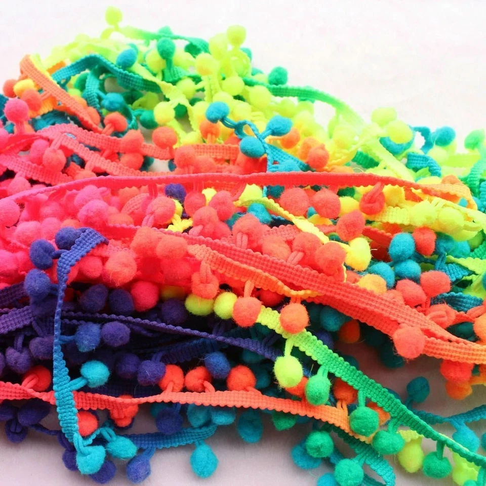 2,5cmx9m Bunte Quasten Borte Fransen Pom Bälle Band Stoff Nähen Spitzenband DIY - Bild 2 von 4