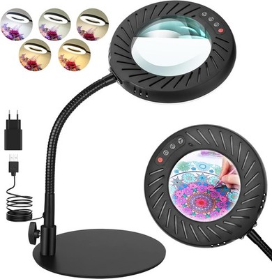 10x Lupe mit LED-Licht Schwanenhals Tischlupe Dimmbar 5 Farbmodi Glaslinse