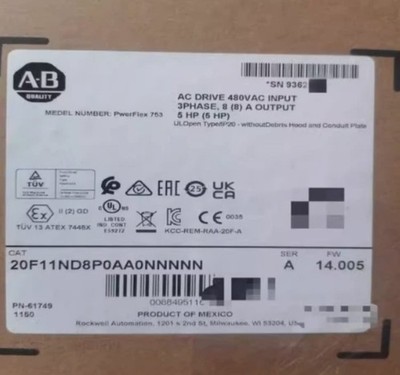 20F11ND8P0AA0NNNNN PowerFlex Air Cooled 753 AC Drive Brand New