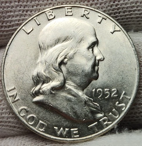 1952 D Franklin Half Dollar, Choice AU, 90% Silver - 0.3617 Troy Ounces, F-52d
