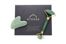 ETHONS Jade Roller Gua Sha 2 in 1 For Face - 2 Piece Set, Stone