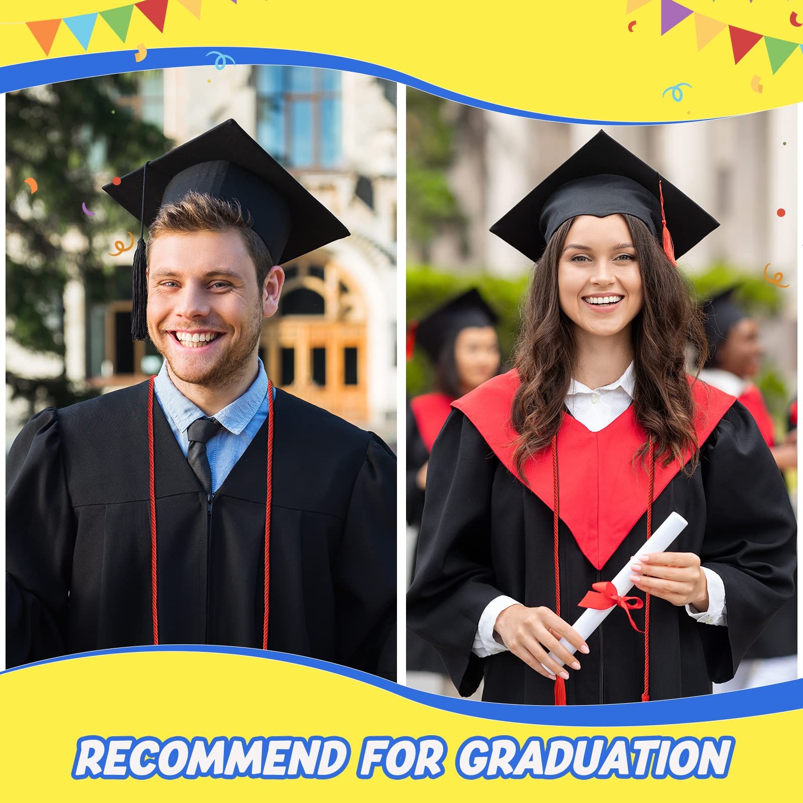 48 PCS Red Graduation Honor Cords, Tassel, Bachelor, Master, Doctor, Bulk