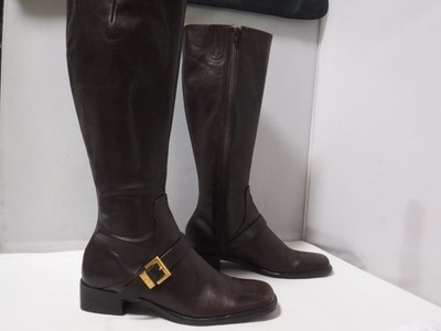 GA3 VTG Women's Etienne Aigner IDAHO Brown Leather Buckle Logo Riding Boots 7.5