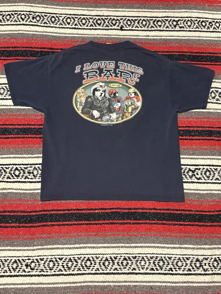 Винтажная футболка с большими собаками синяя, с короткими рукавами, XL - Изображение 2 из 4