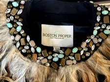 NWT Boston Proper Women's 8 Embellished Jewels & Feathers Cropped Tweed Jacket