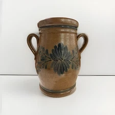 Rowe Pottery Works Salt Glazed Double Handle Crock Excellent Condition No Chips