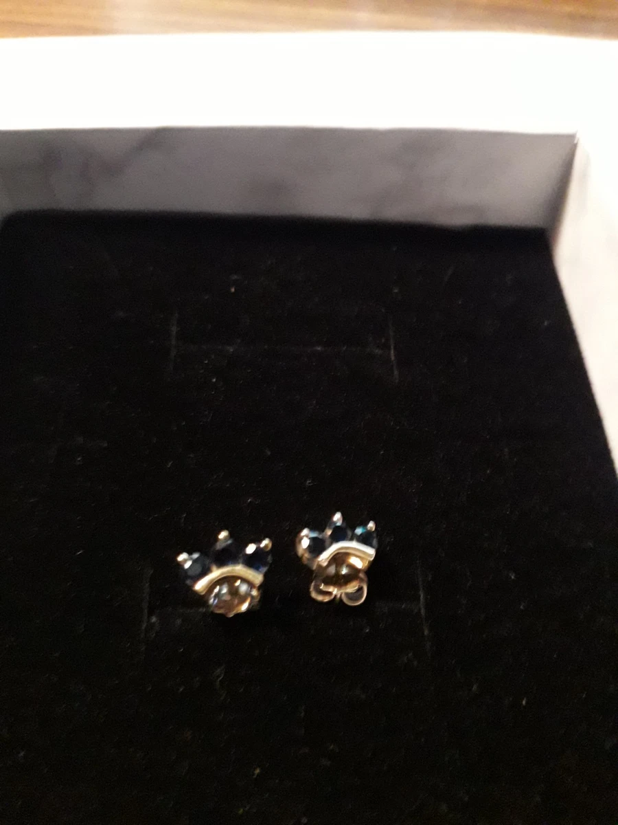 Boucles D'oreilles Dormeuses Vintage - Or Et Cristaux Saphir/diamant - Réf 3402