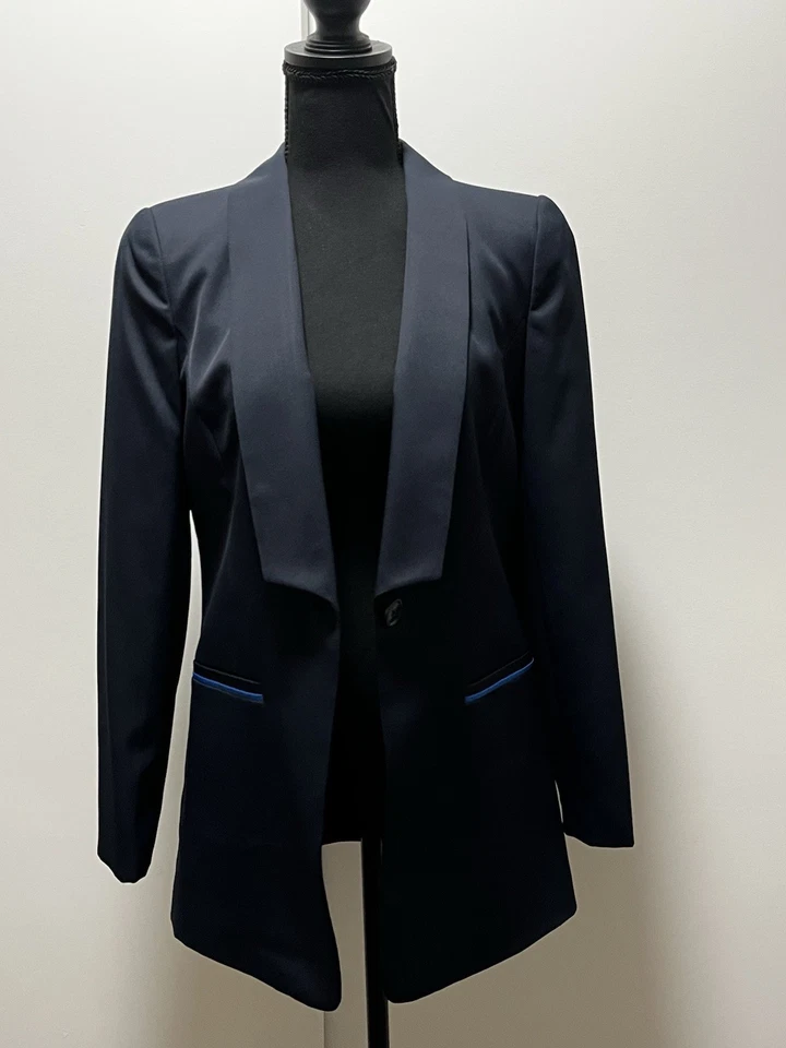 Armani Exchange - Blazer largo azul marino para mujer talla 4, botón delantero, nuevo Foto 2 de 4