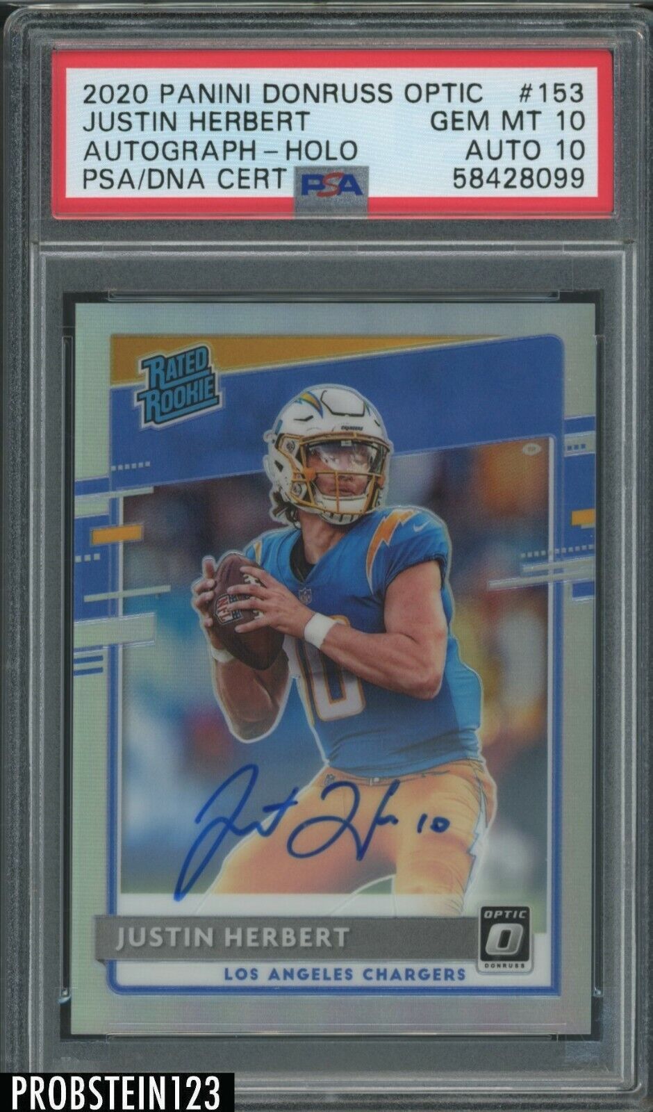 Image 1 - 2020 Donruss Optic Holo Prizm #153 Justin Herbert RC AUTO /99 PSA 10 PSA/DNA 10