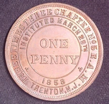 Three Times Three Chapter No 5 Masonic Penny Token Trenton New Jersey