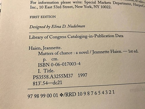Jeannette Haien MATTERS OF CHANCE First Edition 1st Printing Mind & Spirit - Imagen 3 de 3