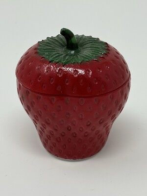 Vintage 1940s Hazel Atlas Painted Milk Glass Strawberry Jam Jelly Container