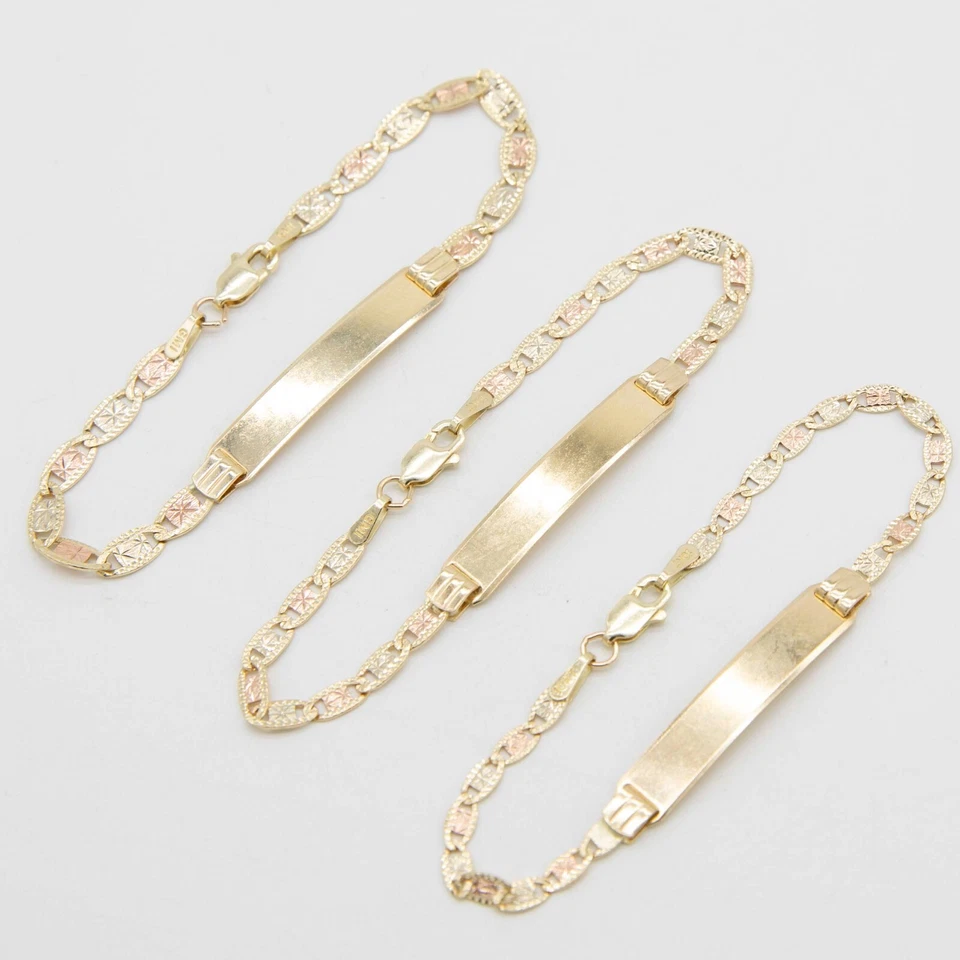 Baby Tri-Color Textured Valentino Mariner ID Bracelet Real 10K tri-color Gold - Image 4 of 4