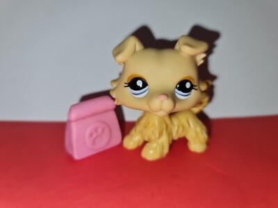 Littlest Pet Shop #1194 Authentic Golden Yellow Tan Collie Dog Blue Eyes LPS