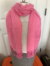 Pink SOFT fringe trimmed scarf wrap shawl made in India NWOT 77x23"