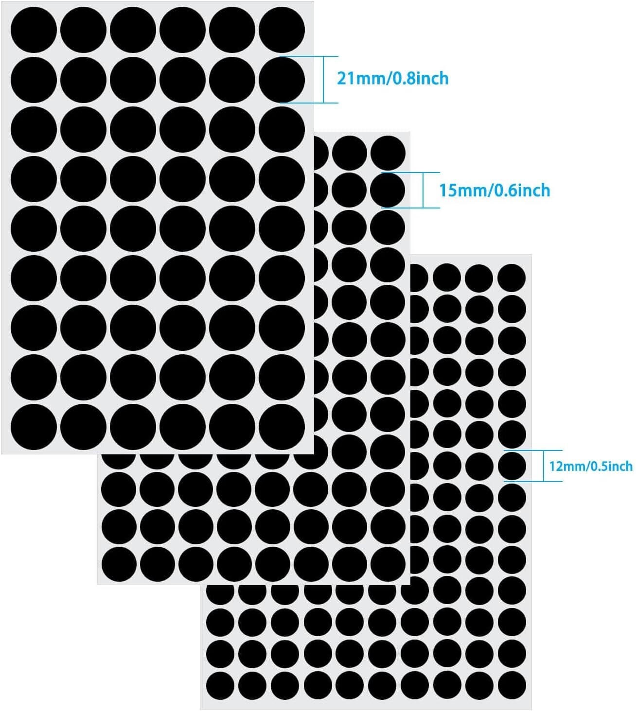 3 Sheets 290 Pcs Screw Hole Cover Stickers, 12 Mm/15 Mm/21 Mm Black Screw Covers