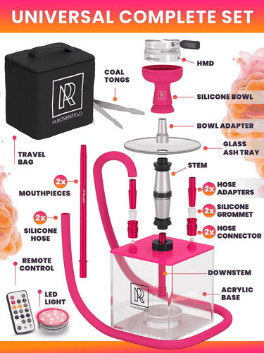 Pink Hookah Set with Everything YADO Square Hookah To Go with Charcoal Holder - Picture 2 of 9