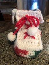 Vintage Crocheted Christmas Boot Multicolor With Pom Poms.