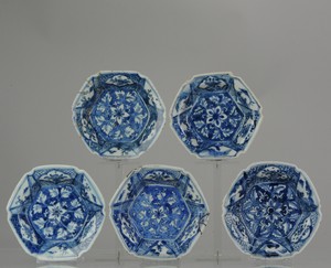 Set 5# Antique 17C Porcelain Ming Transitional Lobbed Flower Plates Marked
