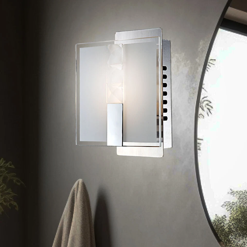Lxwxh 12x15x9cm Lampada Parete Satinato Illuminazione Vetro LED Ingresso Argento - Immagine 3 di 4