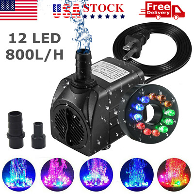 #ad Submersible Water Pump with 12 LED 16W Lights for Fountain Pool Garden Pond Tank $16.59