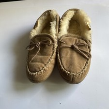 Old Friend Sheepskin Lined Suede Moccasin Slipper Tan Women  s 10 Slip On G-32